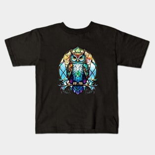 Owl Bird Animal Portrait Stained Glass Wildlife Outdoors Adventure Kids T-Shirt